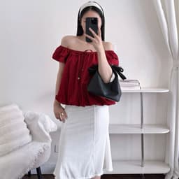 Áo Kiểu Nữ Trễ Vai Cánh Tiên Dáng Bí Chất Vải Gió Đính Nơ Xỏ Hạt95 7