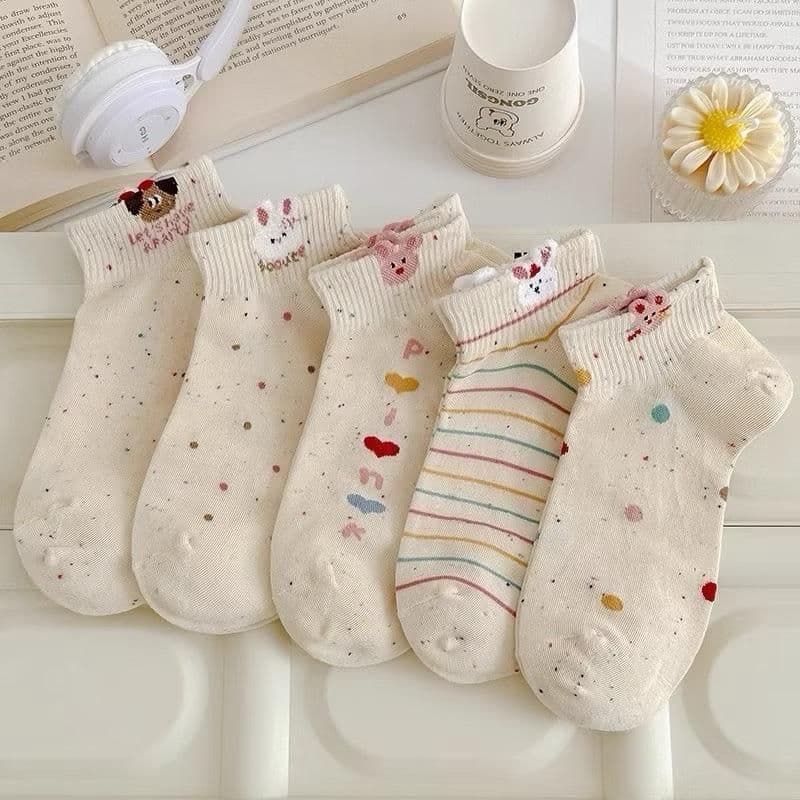 ￼Combo 10 Đôi Tất Thỏ Bông Chấm Bi Cổ Ngắn Hình Dễ Thương