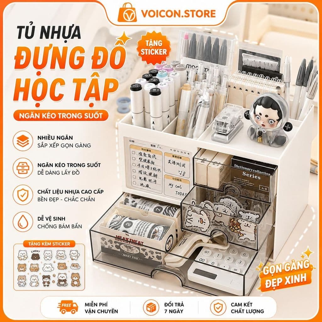 ộp Đựng Đồ Học Tập BOUTIQUE Tủ Nhựa Chống Bụi Nhiều Ngăn Kích Thước Khác Nhau Phong Cách Nhật Bản VOICON-[NHI66]