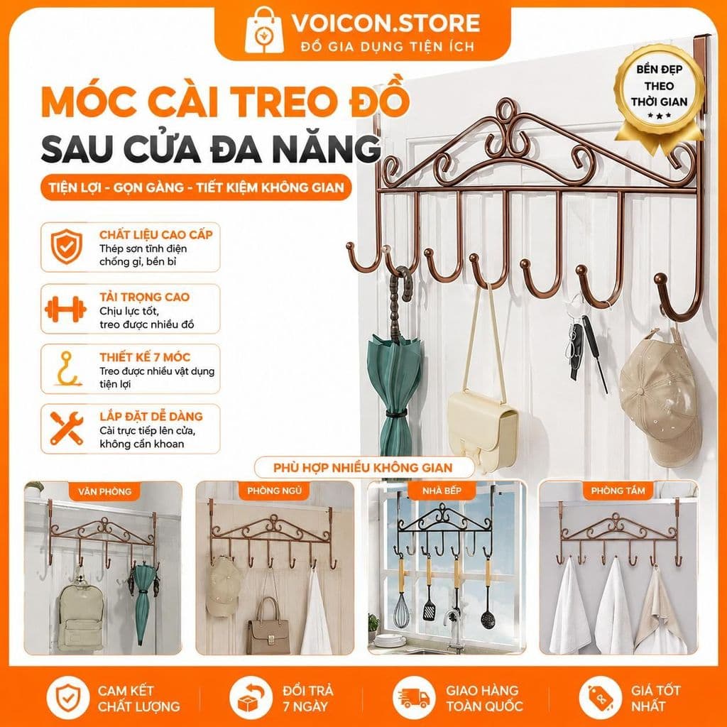 Móc Cài Treo Đồ Sau Cửa Đa Năng Có Thể Điều Chỉnh Được , Thép Không Gỉ Gọn Gàng Tiện Dụng - Móc Treo VOICON-[HD55]