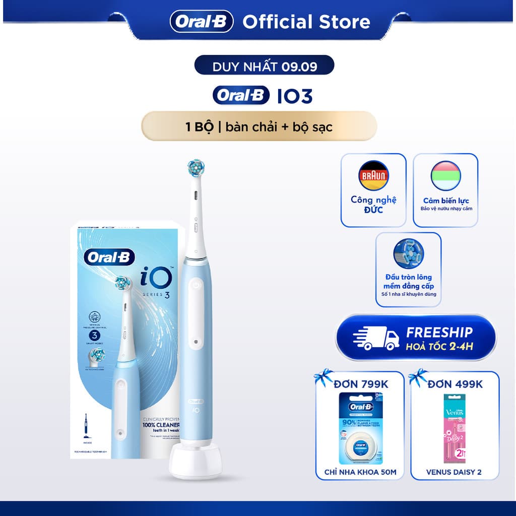 [HỎA TỐC 2H-4H] Bàn Chải Điện Oral B iO 3 Làm Sạch Sâu Từng Kẽ Răng,Công Nghệ Chuyển Động 360 Độ, Nhập Khẩu Đức