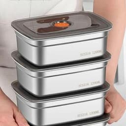 Combo 5 Hộp Đựng Thực Phẩm 1500ml inox có nắp đậy hút chân không, Khay Đựng để tủ lạnh ngăn mùi 19cm x 8,5cm x 13,8cm 3