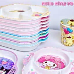 Khay ăn chia ngăn cho bé, Đĩa ăn hoạt hình cho trẻ em hello kitty -cinnamoroll - kuromi - doremon đáng yêu an toàn 2