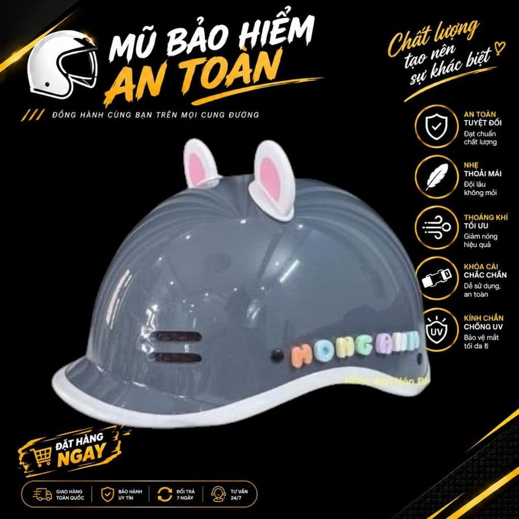 [ĐẠT CHUẨN AN TOÀN] Nón Bảo Hiểm Cá Heo Nam Nữ Nửa Đầu Hot Trend Kèm Tai Gấu Charm Chữ Dễ Thương