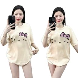(  Áo Thun MỎNG ) Áo thun nữ form rộng tay lỡ cotton su thấm hút mồ hôi thêu dập nổi mèo đơn giản-thoitrangger 3