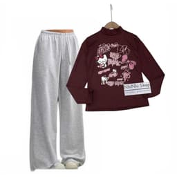 Bộ đồ nữ: Quần dài da cá xám đậm trơn +và áo GIỮ NHIỆT nữ dài tay  - in mèo CUTE - thoitrang gia rẻ009 1