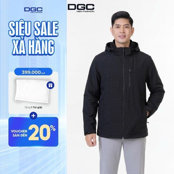 "Áo Khoác Gió Nam 2 Lớp DGC Thiết Kế Cổ Đứng Bo Gấu Năng Động, Vải Dù Siêu Nhẹ, Giữ Nhiệt, Đi Mưa Chống Thấm WAJKBE88M-S