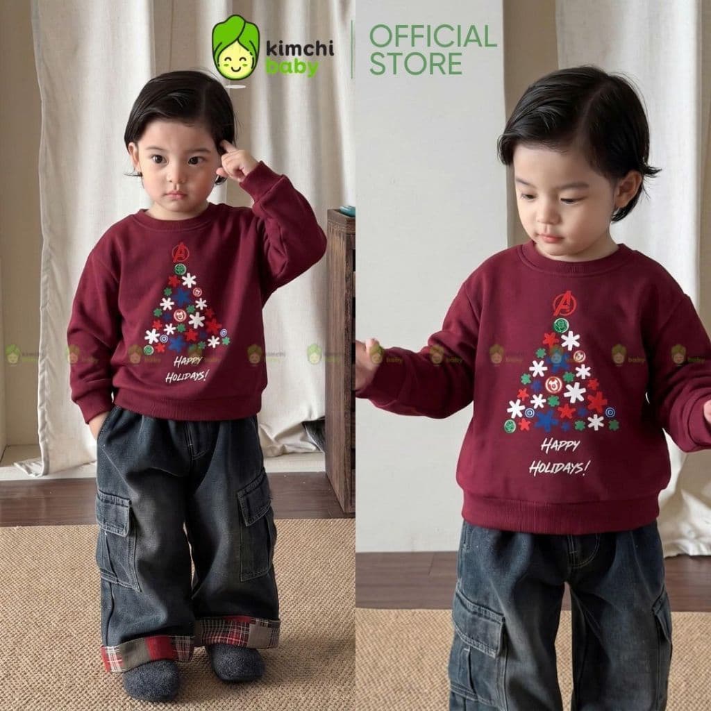 [10-29KG] Áo Nỉ Thu Đông Cho Bé Trai Kimchibaby Vải Nỉ 2 Da Cao Cấp Dày Mịn Ấm Họa Tiết Siêu Nhân Noel Giáng Sinh AN601