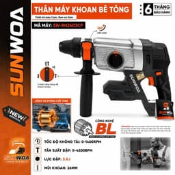 Thân Máy Khoan Bê Tông Pin SUNWOA SW-RH2603CP, Lực Đập 3.5J, Khoan 3 Chức Năng, Không Chổi Than 1