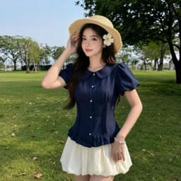 Áo kiểu sơ mi cổ sen tay bồng cúc dọc phối bèo có dây chiết eo tôn dáng AD38 5