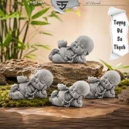 Tượng tiểu phật nằm ôm vàng đá sa thạch - Tượng deco, trang trí tiểu cảnh, bán cạn, terrarium 5