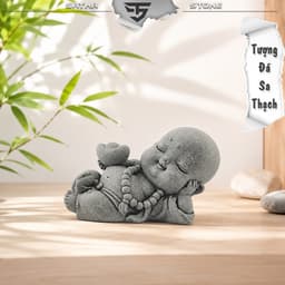 Tượng tiểu phật nằm ôm vàng đá sa thạch - Tượng deco, trang trí tiểu cảnh, bán cạn, terrarium 6
