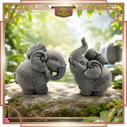 Tượng song tượng bách tài đá sa thạch - Tượng deco, trang trí tiểu cảnh, bán cạn, terrarium 2