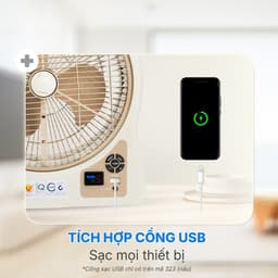 Quạt Sạc Tích Điện Honjianda FL323/FL313 dạng hộp AC&DC 12 inch 1-2 pin - có đèn LED & USB 7