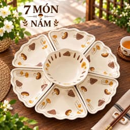 Bộ Bát Đĩa Hoa Mặt Trời 15 Món Họa Tiết Nấm Nâu Kèm Khay Sen 45cm – Bộ Chén Đĩa Gốm Sứ Cao Cấp Trang Trí Mâm Cơm Cúng 3