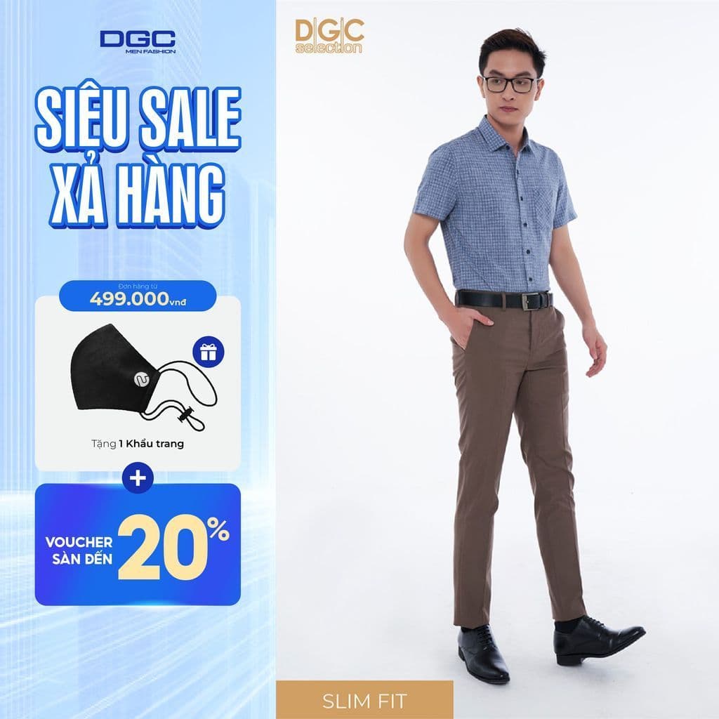 Quần Âu Nam DGC Cao Cấp Màu Nâu - Phom Dáng Ôm Vừa Vặn, Chống Nhăn, Co Giãn Thoải Mái SQTBA10M