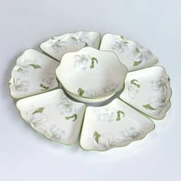 Bộ Bát Đĩa Hoa Mặt Trời 45cm Cao Cấp, Gốm Sứ Trắng Viền Xanh, Họa Tiết Hoa Mẫu Đơn Sang Trọng, Bộ Đồ Ăn Gia Đình 4