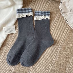 🧦 SET 3 ĐÔI TẤT VỚ NỮ CỔ CAO PHỐI REN CARO VINTAGE 8