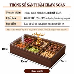 Khay Đựng Bánh Kẹo, Mứt, Hạt Tết Mẫu Mới 2027 Bằng Gỗ MDF ,Tiện Lợi Nhiều Ngăn Nắp Mica Kèm Hũ Nhựa Viền Vàng Sang Trọng 6