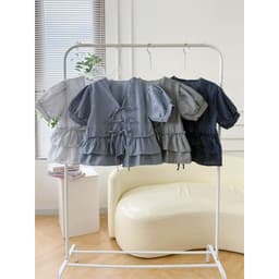 Áo Kiểu Babydoll 2 Tầng Phối Nơ Cột Tay Bồng Kẻ Sọc 4