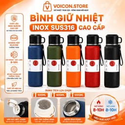 Bình giữ nhiệt BOSS nhám inox 316 – 4 lớp giữ nóng lạnh 8-12h,600ML-800ML-1000ML, nắp kèm cốc tiện lợi,VOICON-[LA88] 1