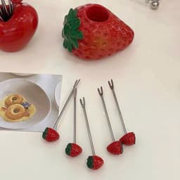 Bộ 5 nĩa xiên trái cây inox không gỉ và hũ đựnġ nĩa trái tim để bàn trang trí phòng khách VOICON-[DA66] 5