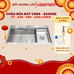 Chậu rửa bát 1 hố Keeper CR08-8245NE |  Inox 304 | Bản hố phụ to| Tặng kèm đầu vòi hút nước rửa chén 1