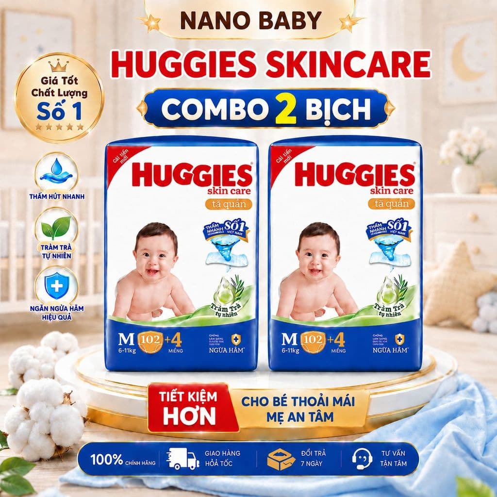 (LINK TRỢ GIÁ) COMBO 2 BỊCH Tã quần HUGGIES Mega Jumbo đủ size M102+4/L100+4/XL84+4/XXL76+4