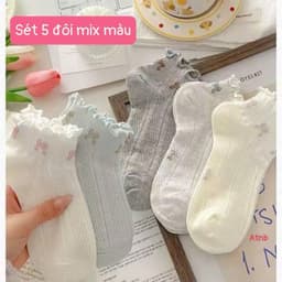 Set 5 Tất Nơ Cổ Ngắn Cotton Dệt Kim Dễ Thương Tất Vớ Nữ 3