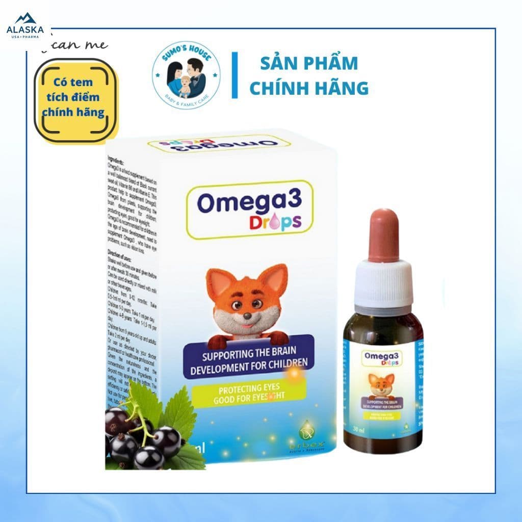 Omega 3 Drops nhập khẩu Ý- bổ sung Omega 3 DHA từ thực vật- hương vị cam chanh