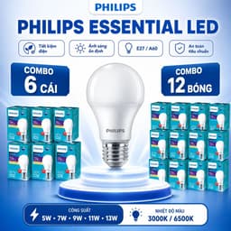 Combo 6/12 Bóng Đèn Philips Essential LED E27 A60 – Đủ Công Suất 5W 7W 9W 11W 13W, Ánh Sáng Vàng/Trắng 2