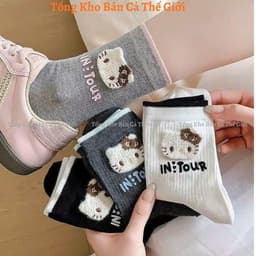 Set 10 Đôi Tất Nữ Cổ Cao Mèo Kitty in Tour Dệt Kim Cotton Siêu xᶖnh Xắn Dễ Thương Mẫu Mới 2026 -  VOICON-[TV01] 2