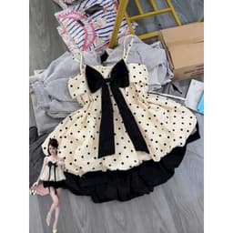 Set Bộ Nữ Gồm Áo Hai Dây Dáng Babydoll Họa Tiết Chấm Bi Phối Nơ Đen Mix Quần Short Dáng Bí Phồng Bồng Bềnh - Usmark 4