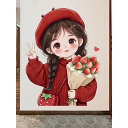 HỎA TỐC Decal Dán Xe Hơi, Tủ Lạnh Hình Bé Gái Cầm Giỏ Trái Cây Dễ Thương Chống Thấm Nước 4