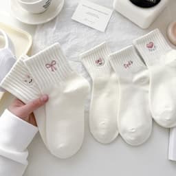 Combo 5-10 Đôi Tất Trắng Nữ In Hình Thỏ Cool Tim Hồng Dễ Thương 3