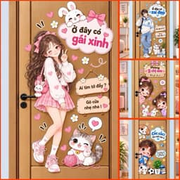 Decal, sticker dán cửa hình chibi dễ thương. Decal dán cửa. 2