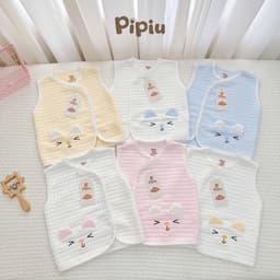 Combo 2-3 Áo Gile PiPiu Xốp Nỉ Tai Thỏ Trần Bông Mỏng Giữ Ấm Mùa Thu Đông Cho Bé Sơ Sinh 0–9 Tháng 8