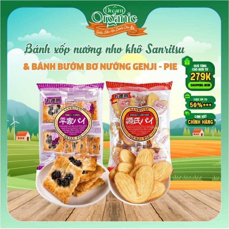 [NHẬT BẢN] Bánh bướm bơ nướng - Bánh xốp nướng nho khô Heike-pie Sanritsu