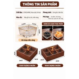 Hộp Mứt Tết 2027 Gỗ Vân Óc Chó Cao Cấp, Khay Bánh Kẹo 4 Ngăn 6 Ngăn Có Hũ Chống Ẩm, Nắp Acrylic Trong Suốt Đẹp Sang 6