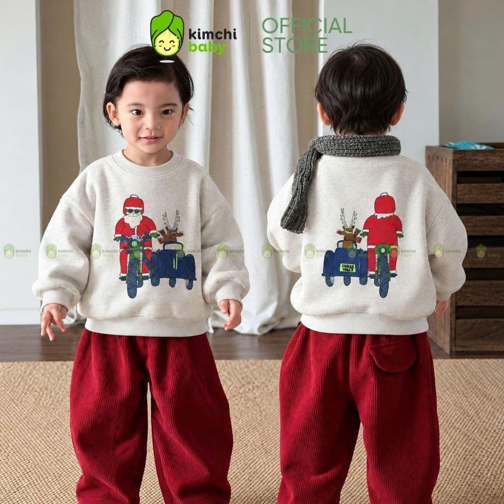 [10-29KG] Áo Nỉ Thu Đông Cho Bé Trai Bé Gái Kimchibaby Vải Nỉ 2 Da Cao Cấp Họa Tiết Noel Giáng Sinh Dày Mịn Ấm AN602