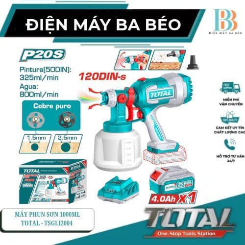 MÁY PHUN SƠN DÙNG PIN 20V, DUNG TÍCH 1000ML TOTAL TSGLI20041 TSGLI2004