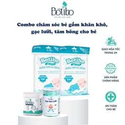 Combo Vệ Sinh Bé Yêu - 2 Khăn Khô Đa Năng + Rơ luoi Cho Bé + Tăm Bông 200 Que Botibo kids 1