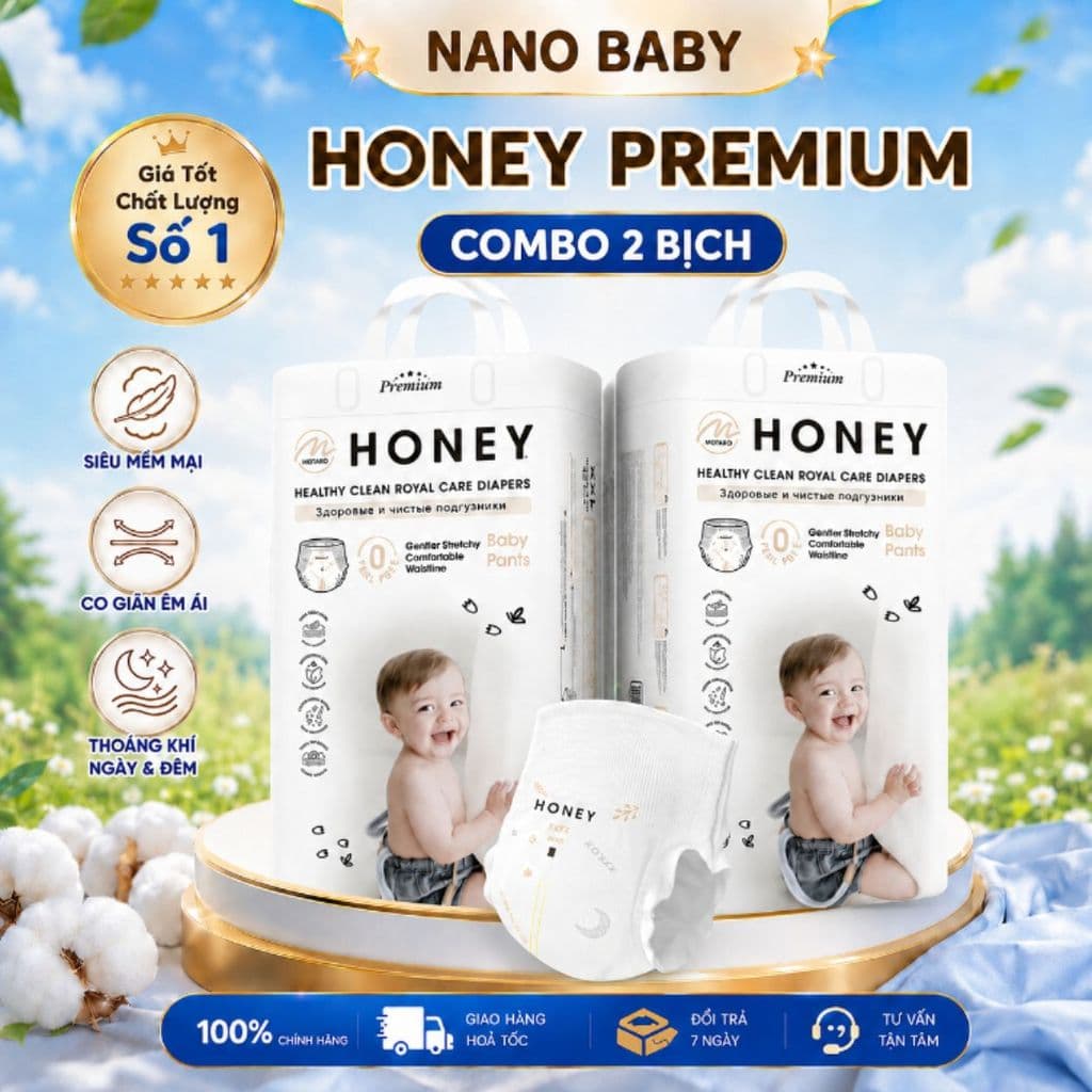[Combo 2 Bịch] Tã Bỉm Honey Premium Tơ Tằm Chính Hãng Cho Bé