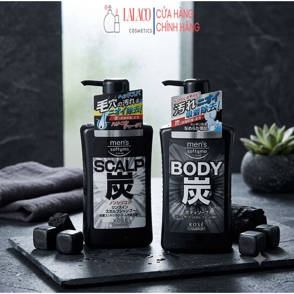 Dầu Gội, Sữa tắm Than Hoạt Tính Chăm Sóc Da Dầu Dành Cho Nam Softymo Kose Nhật Bản 550ml