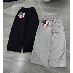 [ Rẻ Vô Địch ] Quần dài thêu chữ ký Unisex chất nỉ ống suông theu xù lá cờ mỹ hót quanh năm 7
