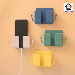 Giá Đỡ Dán Tường Để Sạc Điện Thoại, Đựng Đồ Kèm 2 Móc Treo Đồ QM-STORE 1