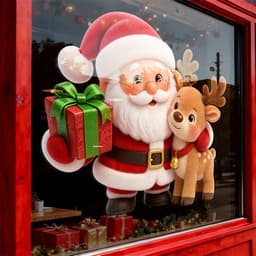 Tấm decal Dán Kính bóc dán tiện lợi, Chủ Đề Giáng Sinh Ông Già Noel Và Nai Sừng  4