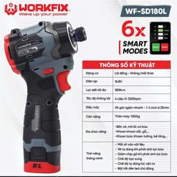 Máy Bắn Vít Búa Pin Workfix WF-SD180L Động Cơ Không Chổi Than 180Nm - Đầu Ngậm Nhanh 6.35mm 3