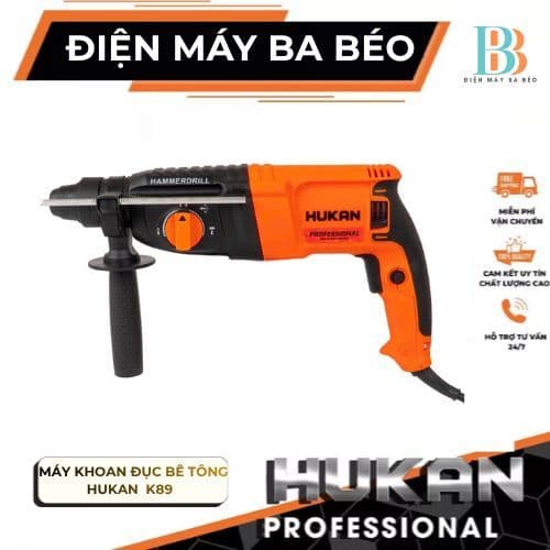 Máy Khoan Đục Bê Tông 3 Chức Năng Hukan K89 Công Suất 950W Lực Đập 3.2J - Kèm 5 Mũi Khoan Đục