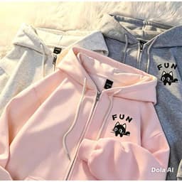 Áo khoác hoodie zip freesize mũ to 2 lớp, tay xỏ ngón, gồm 2 túi, áo chống nắng 38 -50KG -FUN FUN siêu xinh 4